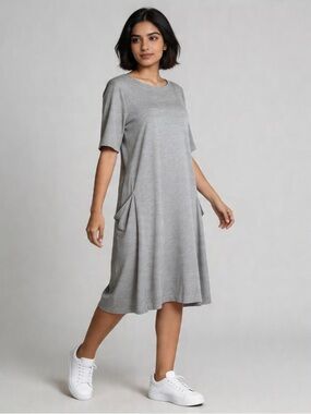 ADRIENNE VITTADINI | Heather Gray T-shirt Dress w/ Draped Pockets Sz M